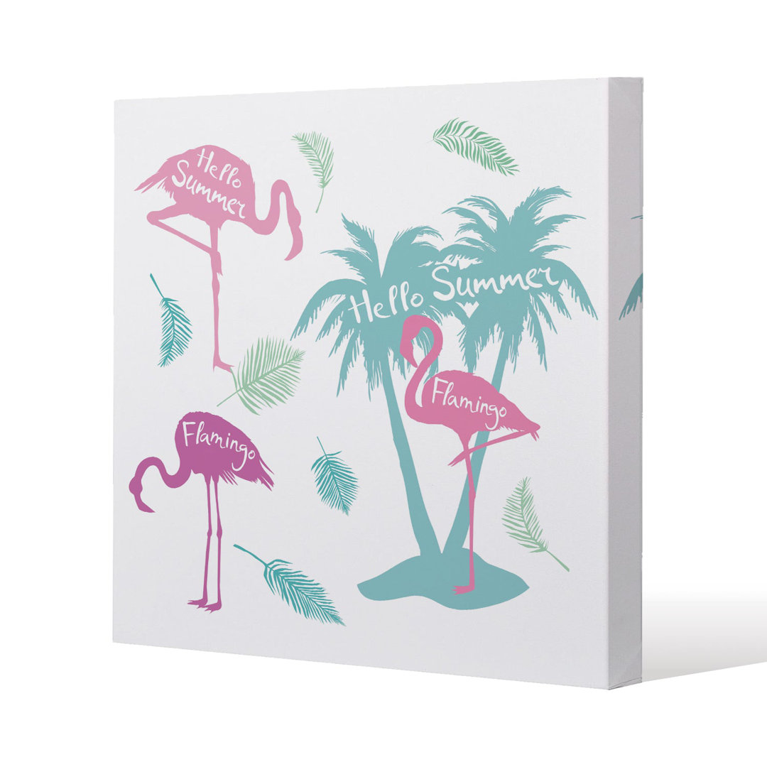 Palm & Flamingo Slim Style Canvas Print, 15mm Slim Real wood.