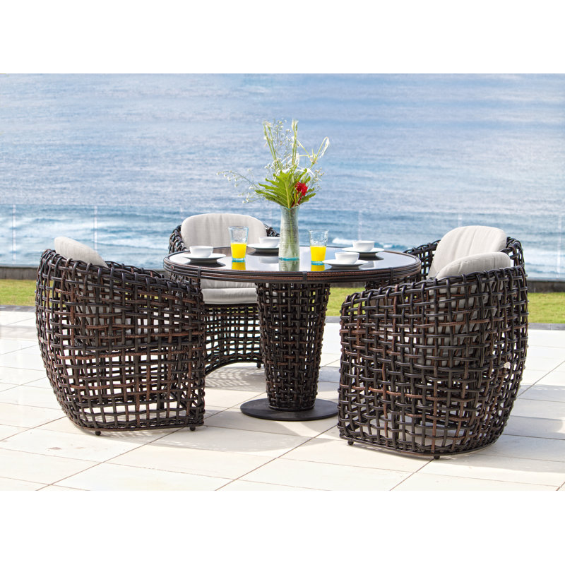 Dynasty Outdoor 5 - Piece Dining Set with Cushions, Black Mushroom, Canvas Aruba Sunbrella® Canvas
