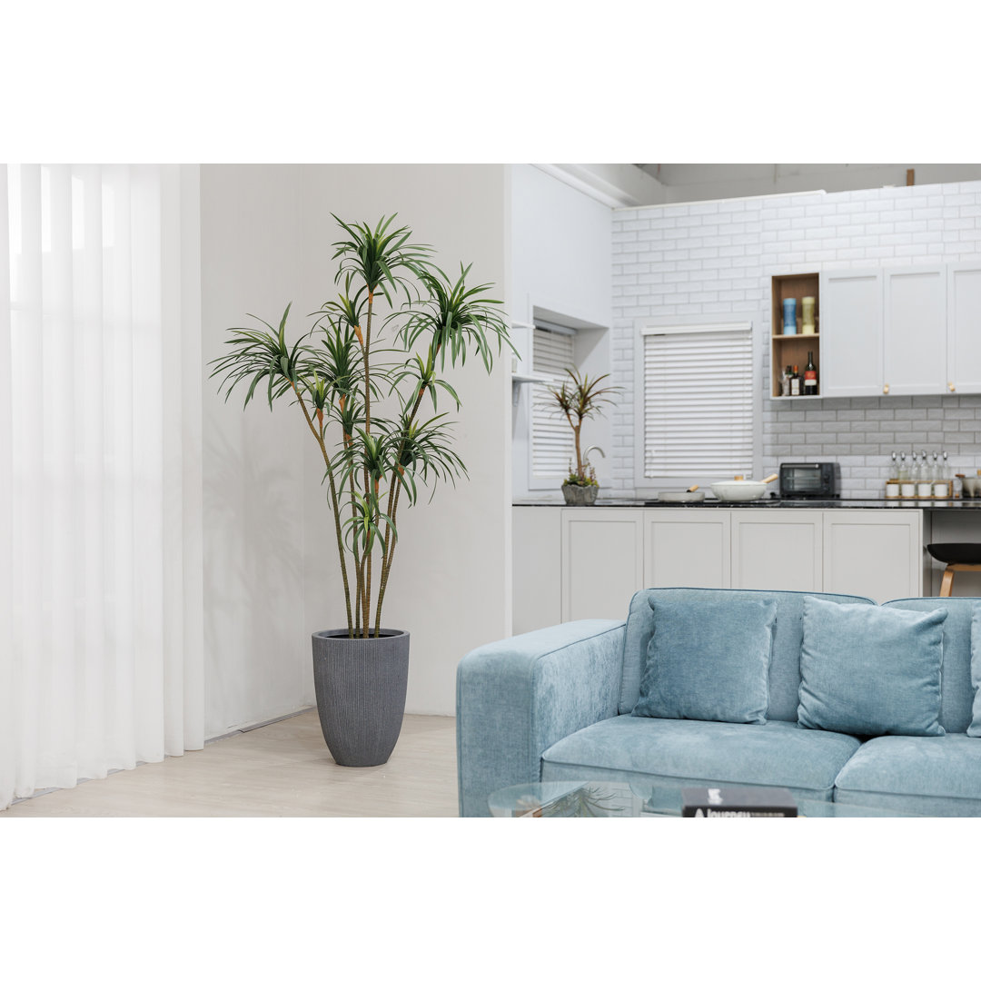 88.3'' Artificial Dragon Tree In A Tall Beige Fiberstone Planter Perfect For Indoor And Outdoor Use Vintage Home