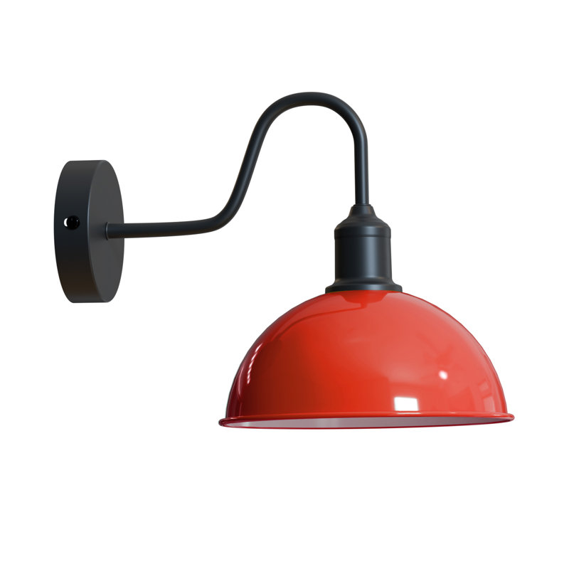 Modern Industrial Vintage Dome Wall Sconce – Fixed Curved Arm Metal Light for Bedroom, Hallway, Living Room, and Office., Yes