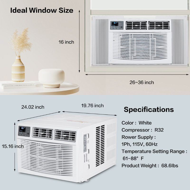 Climatiseur de fenêtre 8000BTU Wi-Fi avec chauffage