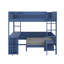 Lit mezzanine avec bureau extensible et lumières, structure de lit mezzanine en bois avec tablettes de rangement et canapé-lit pliable rembourré-1146024937