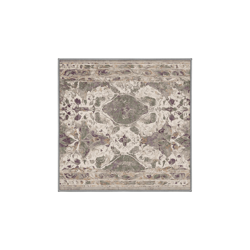 Machine Washable Gray Area Rug, Square 3'