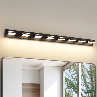 Luminaire de salle de bain moderne à DEL 8 lumières 63 po avec tête réglable 63 po à intensité variable noir