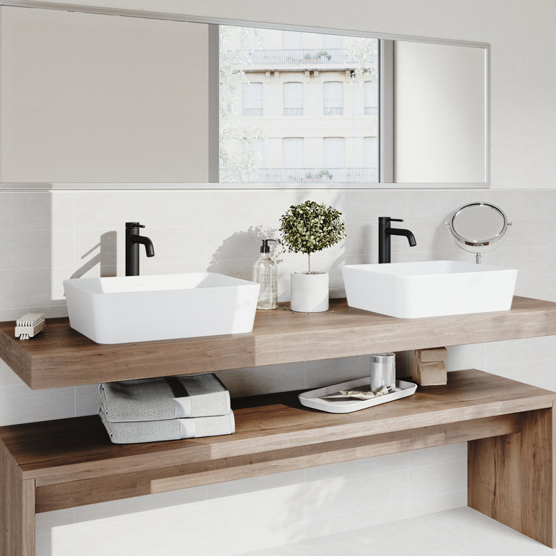 Marigold 18" L x 14" W x 5" H Rectangular White Matte Stone Vessel Bathroom Sink with 10" H Faucet