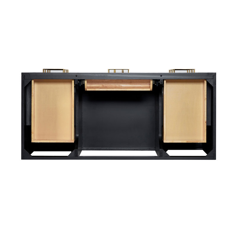 Tidworth 48'' Solid Wood Single Bathroom Vanity with 1.5'' Carrara Quartz Top Sink, Oval, Black Oak/Satin Brass