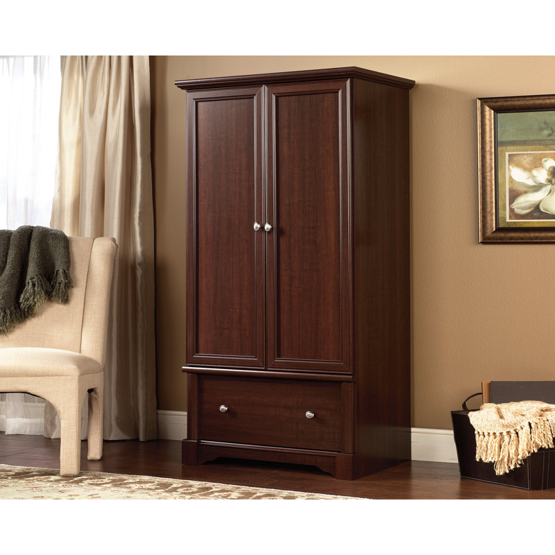 Cherry Finish Wooden Wardrobe Armoire with Storage Drawer