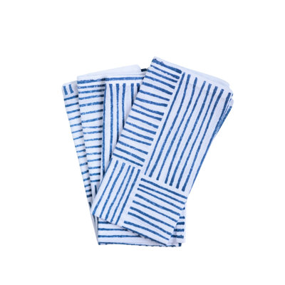 Ensemble de 4 serviettes de table biologiques à rayures, bleu marine