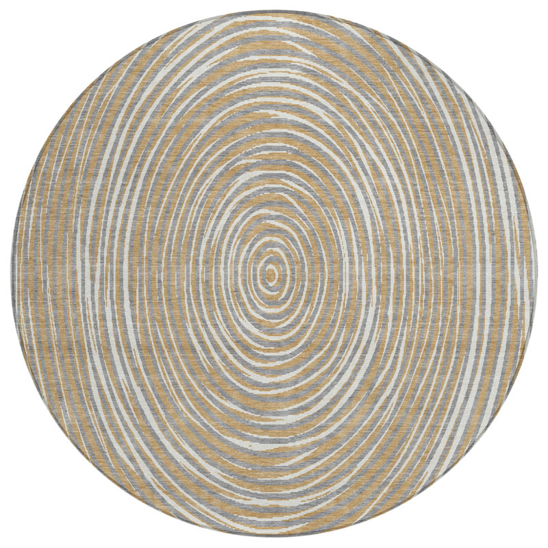 Machine Washable Indoor/Outdoor Chantille ACN2647 Geometric Rug, Gray, 8' Round