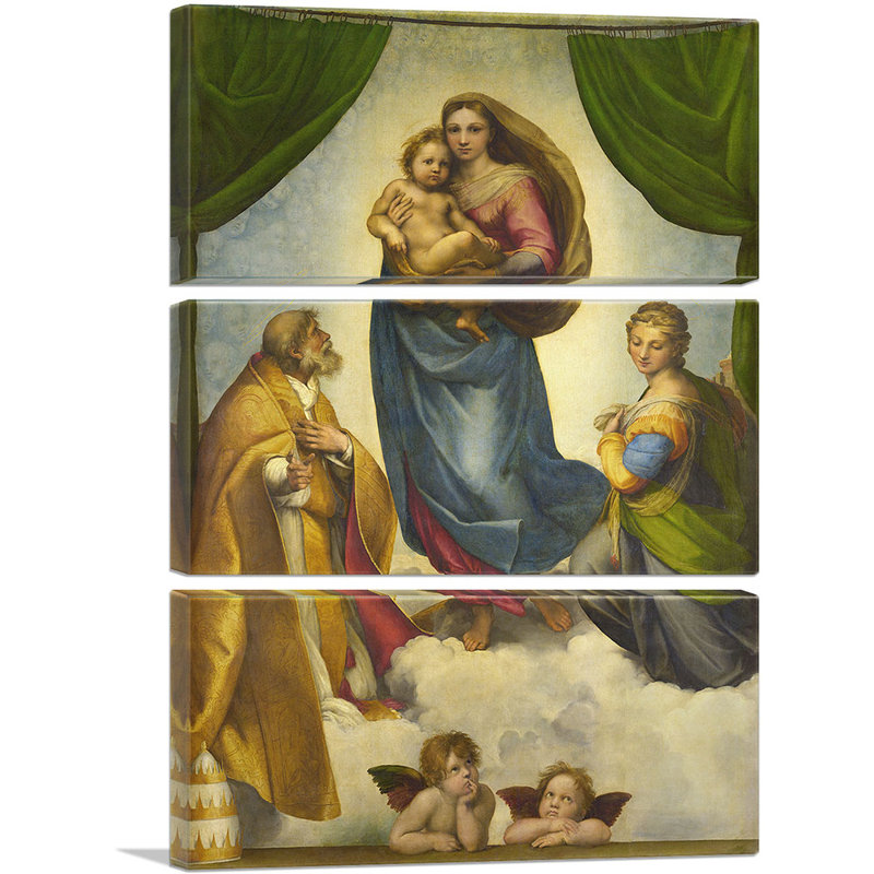 «Sistine Madonna 1513» par Raphael, ensemble de 3 reproductions d'art sur toiles tendues, H 60 po x l 40 po x P 0,75 po