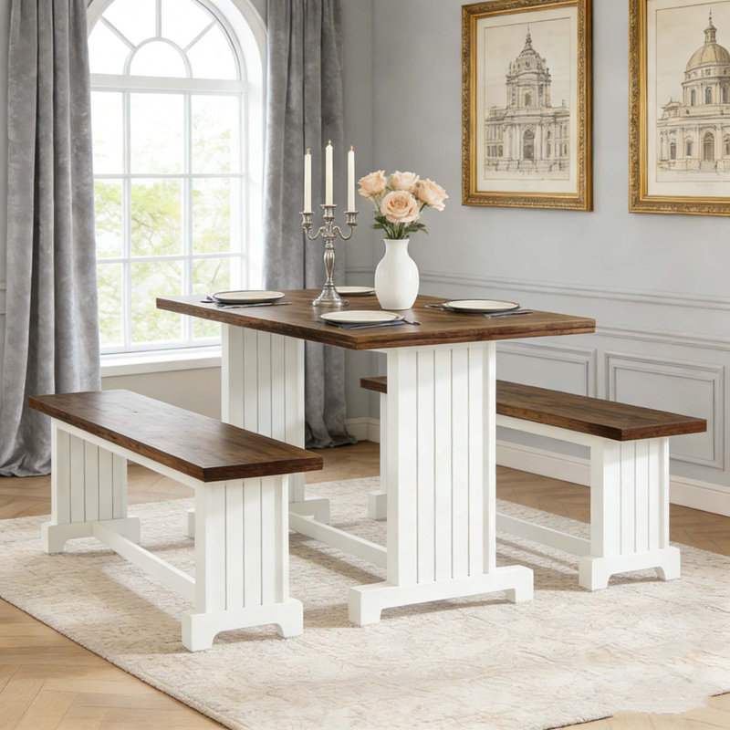 Ensemble de table de salle à manger Farmhouse Kitchen avec 2 bancs
