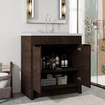 Meuble-lavabo autoportant 36 po avec comptoir en marbre de culture et porte à fermeture en douceur