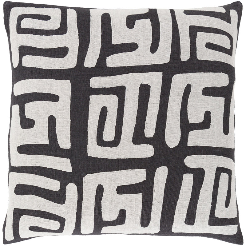 Nairobi Geometric Pillow Cover, 22" H x 22" W x 4" D, Light Gray/Black