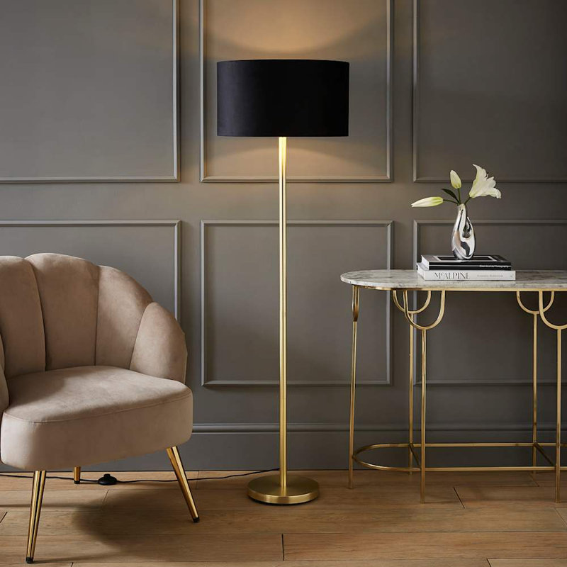 Baillieu 148cm Traditional Floor Lamp, Polished, No, Black