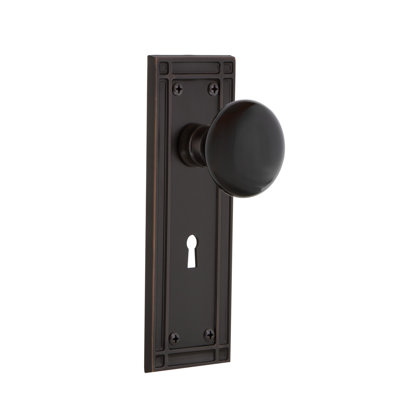 Bouton de porte de mortaise intérieure en porcelaine noire avec plaque longue Mission