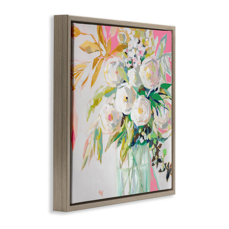 "Springtime Soiree Roses", art mural encadré par Jenny Westenhauser, Cadre flottant orme Montalcino, H 25 po x l 25 po