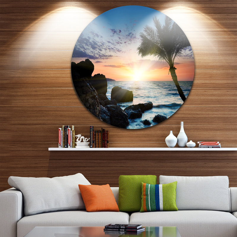 « sapin palm » on rocky beach», reproduction de photo sur métal, H 36 po x l 36 po x P 1 po