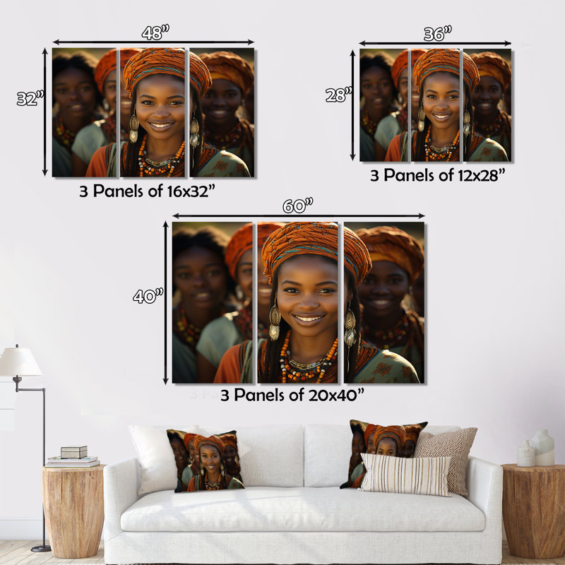 Tribu africaine, portrait de Xhosa I sur toile, 3 pièces, H 28 po x l 36 po x P 1 po