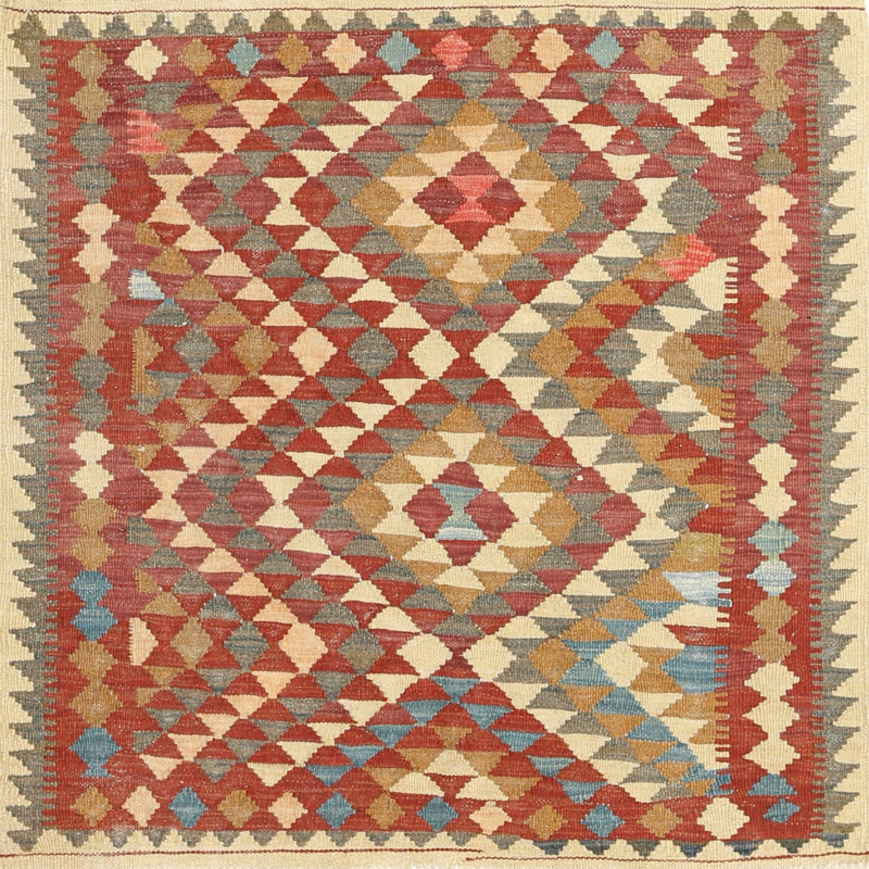 Tapis de zone orange/brun/crème contemporaine, Carré 3 pi