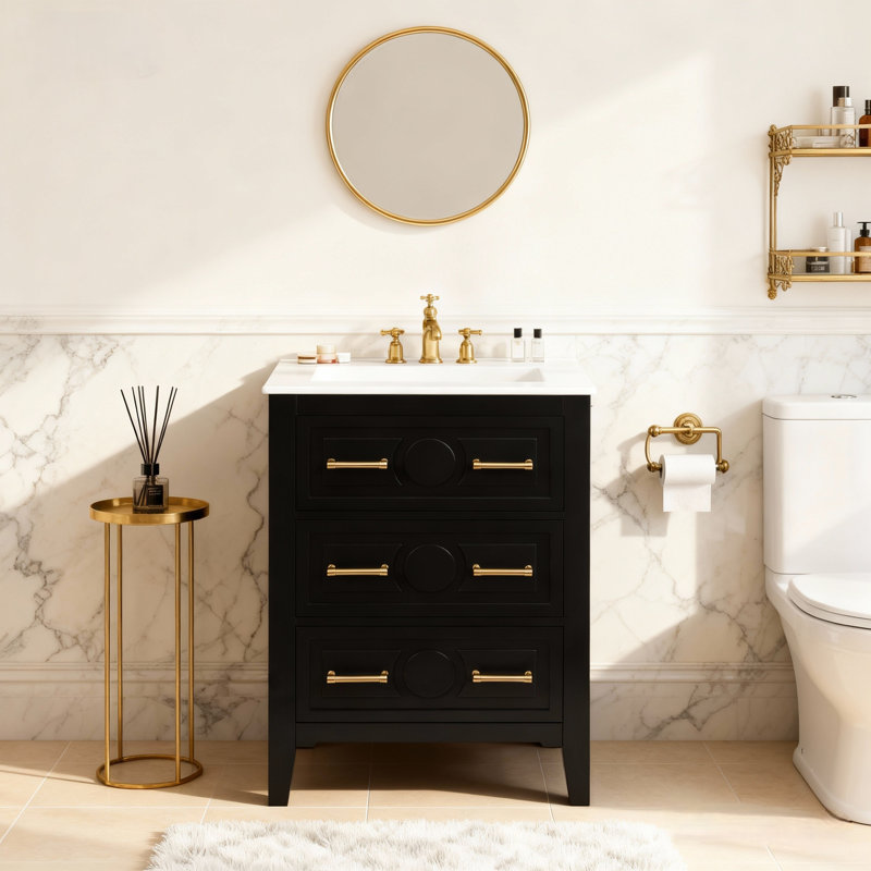 Freestanding Bathroom Storage Cabinet With Sink&Drawers, Black