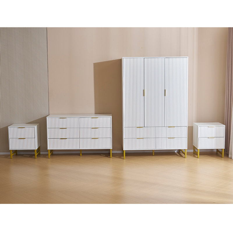 Ridged 4Pcs Bedroom Set, White