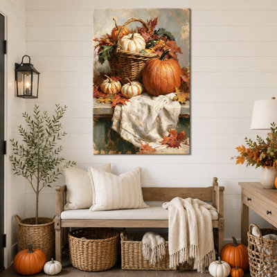 Fall Wall Art, Pumpkin Wall Art Canvas With Warm Autumn Colors, Fall Pictures Wall Decor For Farmhouse Or Entryway, Fall Canvas Wall Art For Everyday Home Spaces, 20×30 in