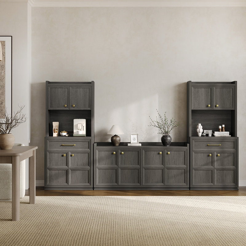 Armoires de rangement pour garde-manger 70,8 po avec tiroir et tablettes réglables, Gris foncé