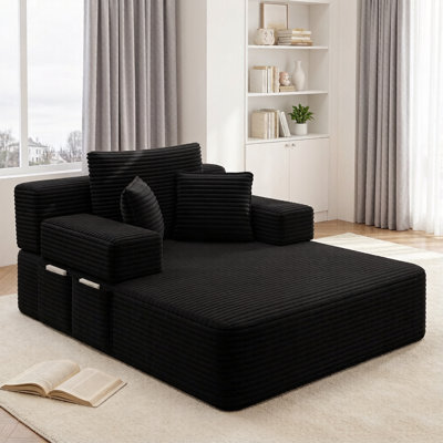 Canapé-lit convertible surdimensionné de 153 cm (60,2 po), fauteuil méridienne et lit d'intérieur 2 en 1, fauteuil en velours côtelé avec coussin à ressorts et en mousse, larges accoudoirs rembourrés et poche de rangement, fauteuil confortable pour le salon, la chambre ou la chambre d'étudiant.