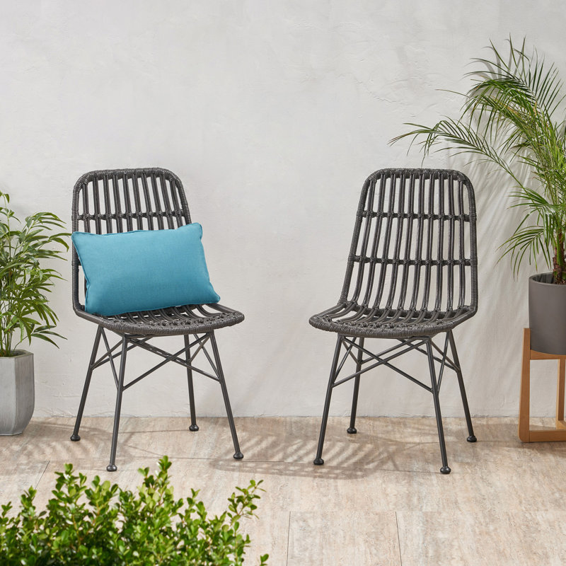 Modern Rattan & Metal Dining Chairs – Sleek Outdoor Seating Set, Grey