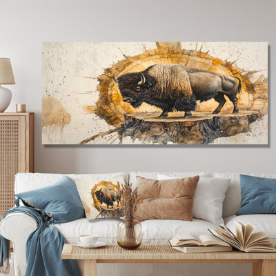 American Bison Portrait On Wood Slide - Modern Metal Art Print, Bison Metal Wall Decor