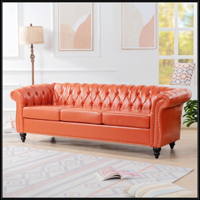 84.65" Rolled Arm Chesterfield 3 Seater Sofa