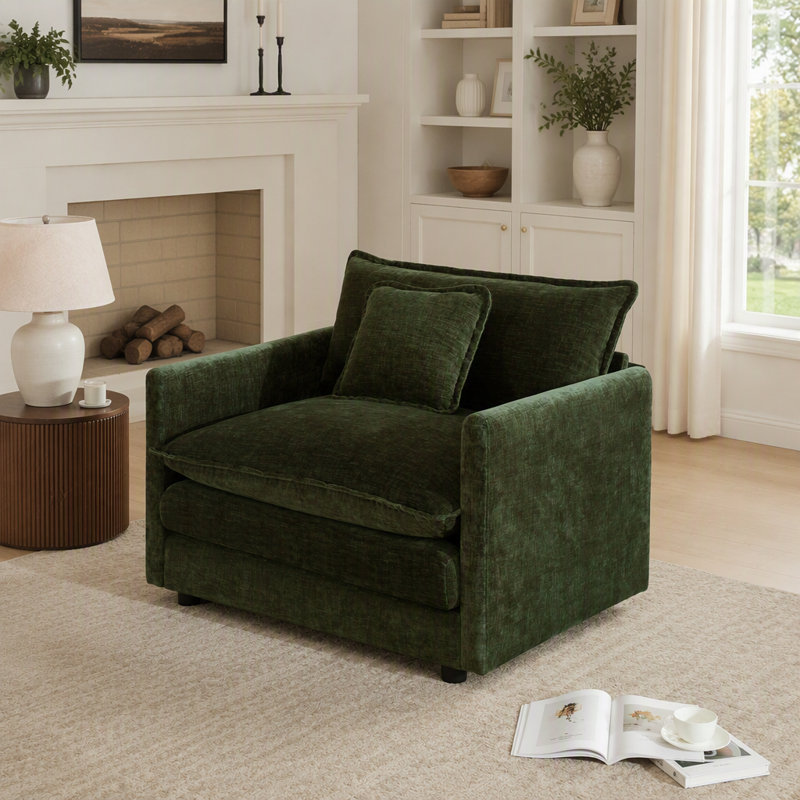 Canapé Comfy, 0.03" W, Chenille verte, Vert