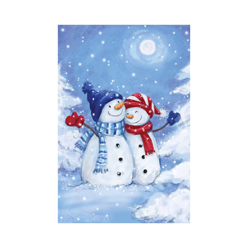 «Two Snowmen III» par Makiko - reproduction d'art sur toile tendue, H 18 po x l 12 po x 1,5 po