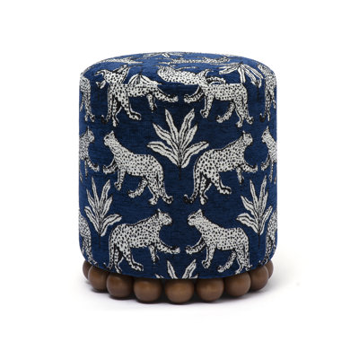Dex Blue Leopard Jacquard Ottoman
