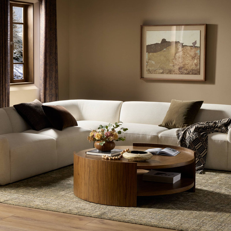 Damari Round Coffee Table-Medium Brown Limba