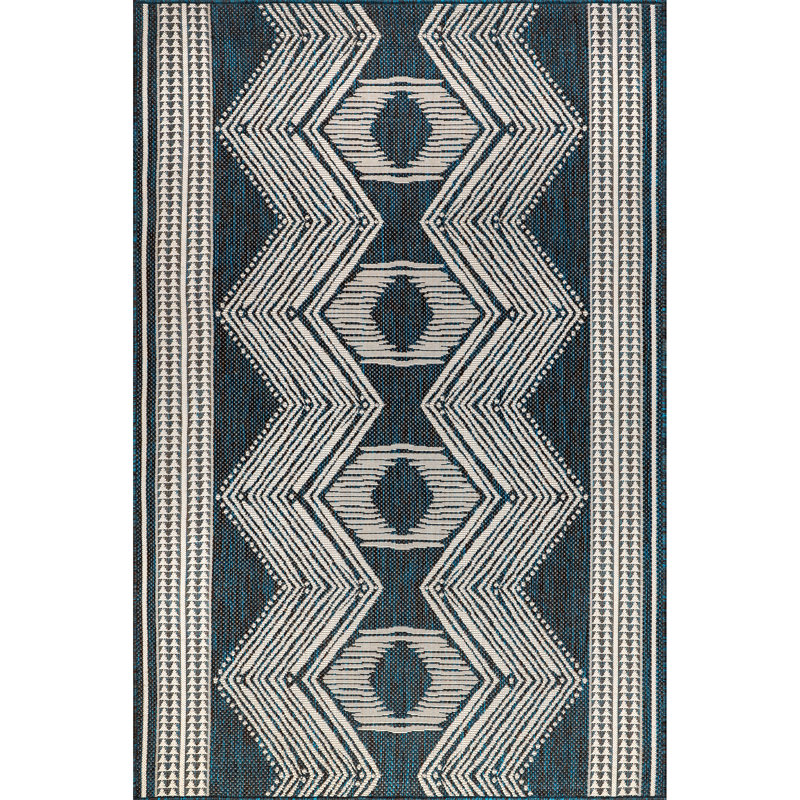 Tribal Indoor/Outdoor Area Rug, Rectangle 5' x 8', Light Brown/Ivory