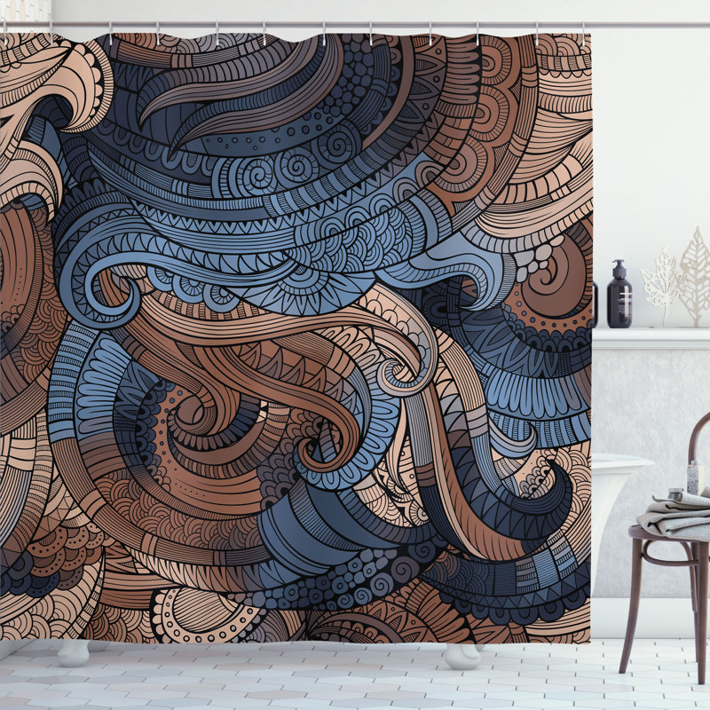Abstract Shower Curtain with Hooks Included, 84"H x 69"W, Slate Blue