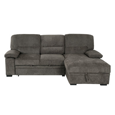 Grey L-Shaped Convertible Sectional Sofa with Storage Chaise and Pull-Out Bed