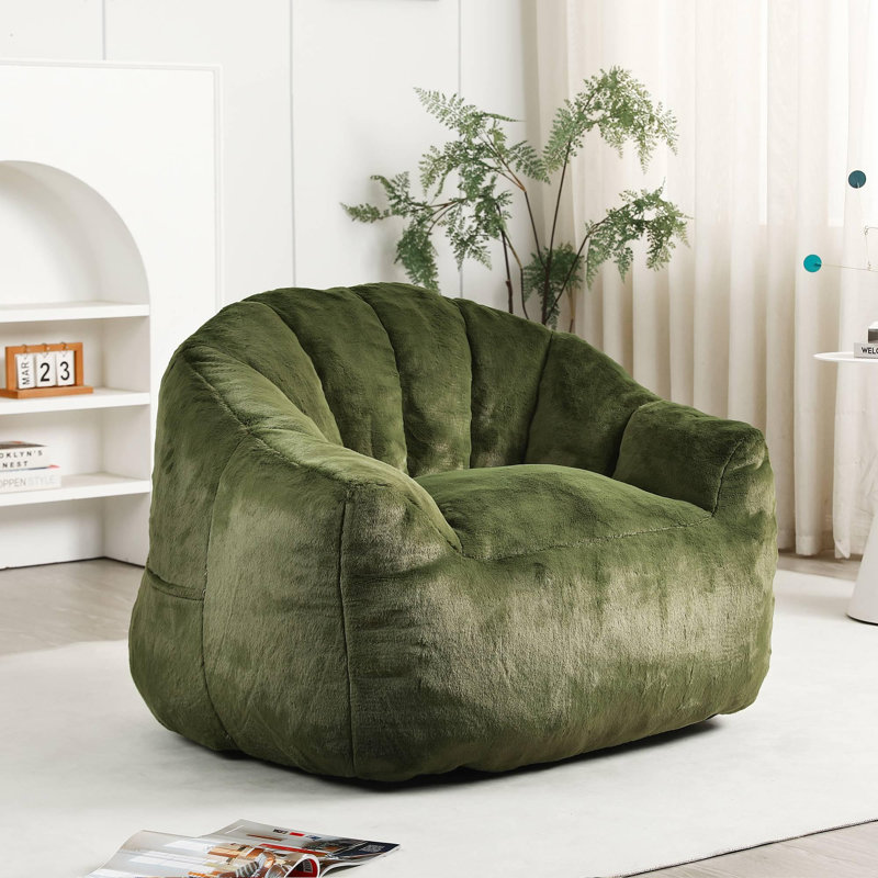 Fauteuil à billes doux et confortable avec accoudoirs, Imitation fourrure verte