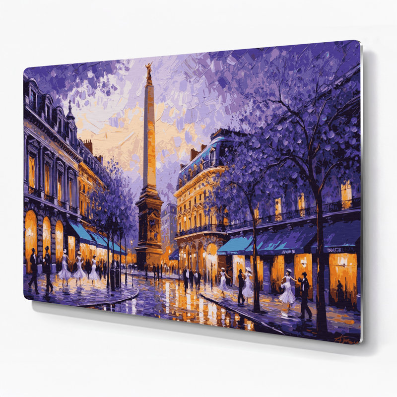 Art mural en métal mauve, "Cities", Argentine, H 16 po x l 20 po