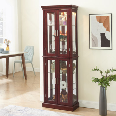 Vitrine lumineuse avec tablettes réglables et dossier en miroir pour mettre en valeur les objets de collection et embellir la décoration intérieure