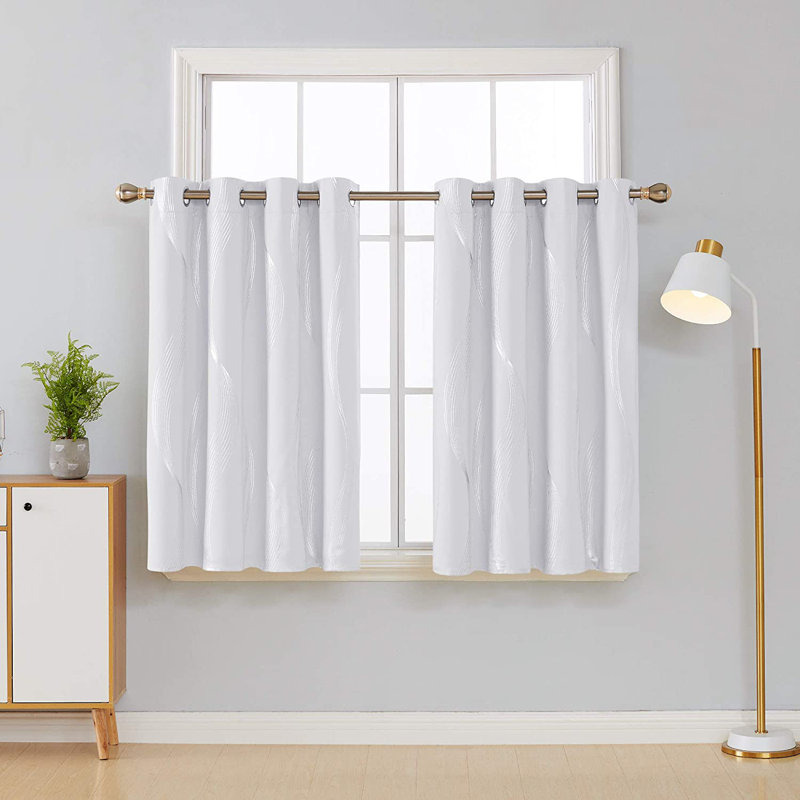 Spurgh Sliver Wave Foil Print Blackout Thermal Grommet Curtain Panels (Set of 2), Grayish White, 52" W x 45" L