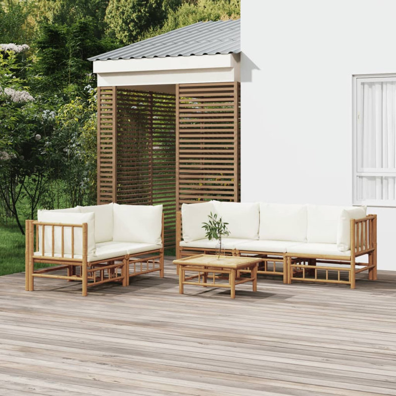 5 - Person Patio Conversation Set with Cushions, Cream White