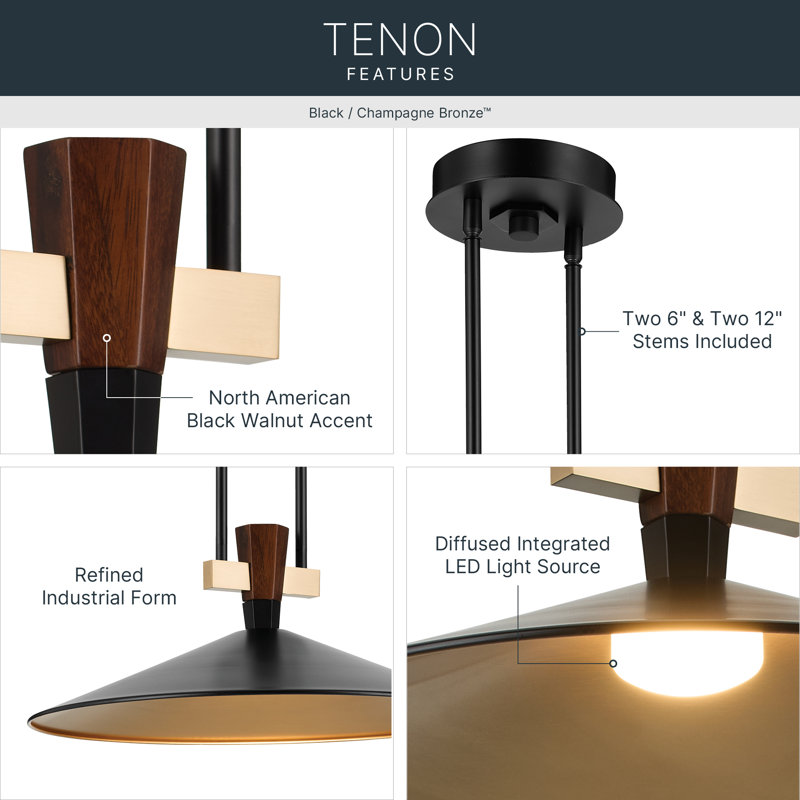 Tenon 28" 1-Light LED Pendant in Black, 11" H x 28" W x 28" D, Black