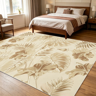 Tapis de sol à motif géométrique à motif de feuilles de Monstera bohémien 1pc pour le salon, doux et confortable, adapté à toutes les saisons, facile à entretenir, tapis de sol intérieur lavable à la machine, sous la table de ferme convenant à la table à manger, à la chambre à coucher, à la cuisine.