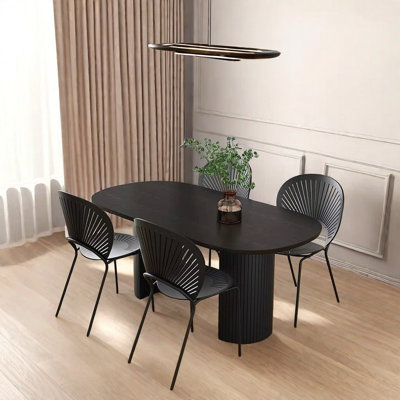 Simple Solid Ash Oval Dining Table Sets.