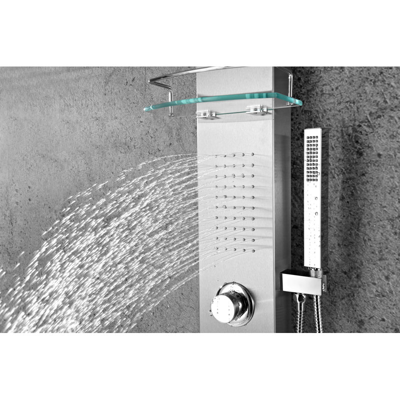 Coastal 44'' Brushed Steel Shower Panel with Rain Shower Head