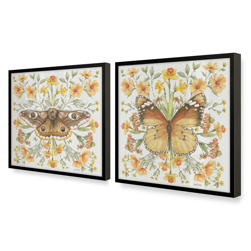 Ensemble de 2 impressions Sunny Flutters, 30 po x 30 po, Impression encadrée, Noir satiné