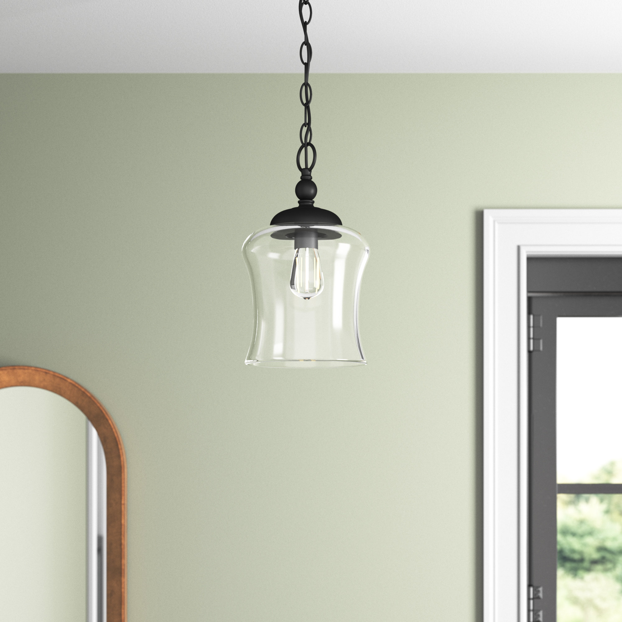 Pinedale Single Light Glass Dimmable Pendant, Matte Black