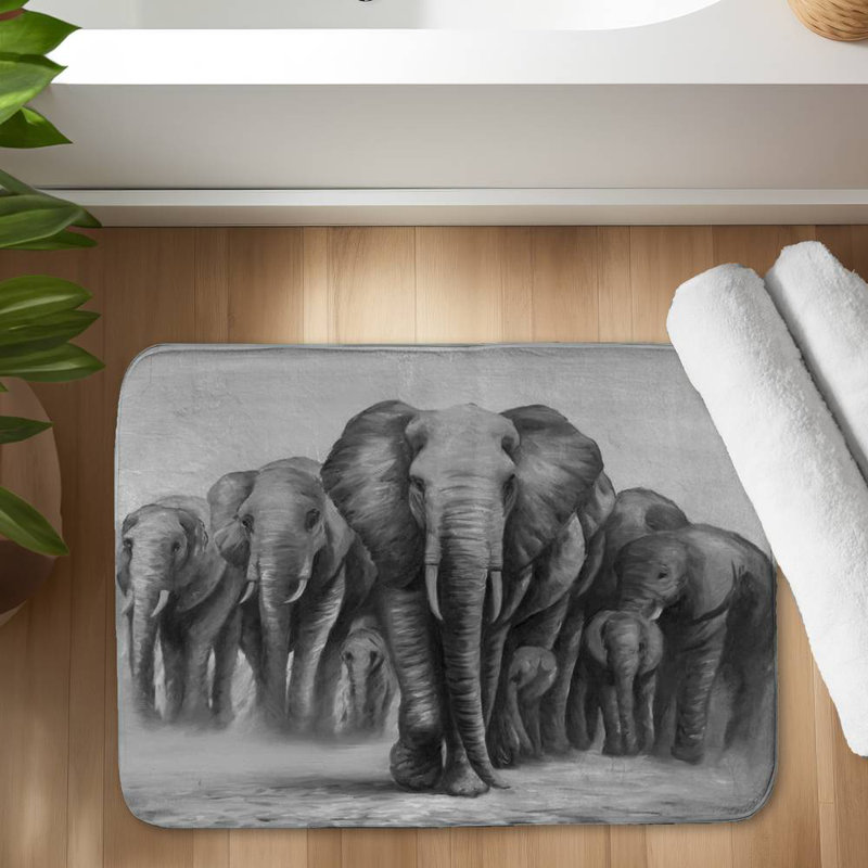 Herd of elephants Bath Mat with Non-Slip Backing - Quick Dry Memory Foam Bathroom Rug - Absorbent - Modern Plush Spa-Style - Machine Washable